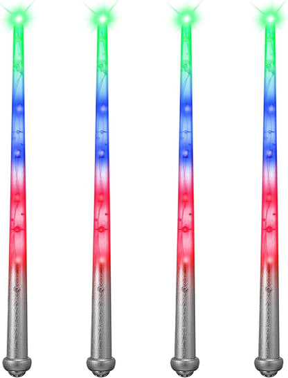 Sumind 4 Pieces Light up Wand Magic Light and Sound Toy Wizard Wands, Illuminating Witch Wand, Costume Accessory for Halloween Cosplay Birthday Party Favors(Clear Silver)