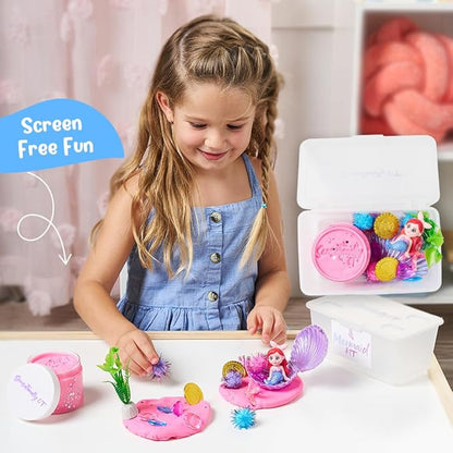 Senationally OT - 2025 Edition - Mini Mermaid Sensory Dough Kit - 1 Jar Magic Dough, Seashell Stamp, Sensory Bin & Treasure Accessories – Great Gift for Toddlers & Kids
