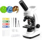 Microscope for Kids Scientific Experiment Kit 40X-1600X Magnification LED Light Educational STEM with Slides and Lab Tools Ages 6-12 (White)