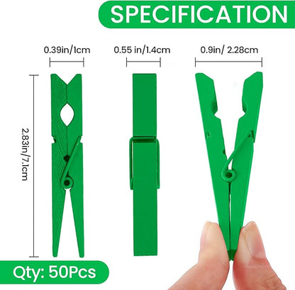 50PCS Colored Wooden Clothespins, 2.9inch Green Clothes Pins for Clip Pictures Photos Decorative, Small Colorful Wood Decoration Closepins Clips