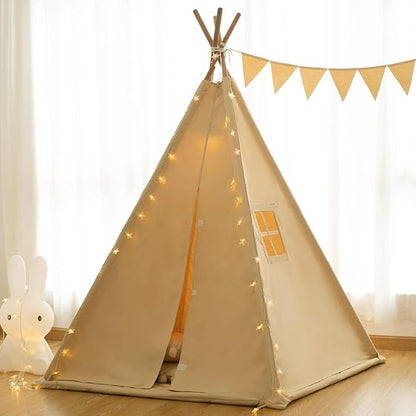 Teepee Tent for Kids-Portable Children Play Tent Indoor Outdoor (Apricot with Mat)