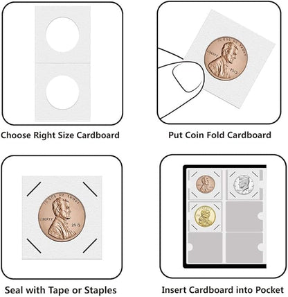 Coin Albums with Cardboard Holders - 60 Pockets 2x2 inches Coin Storage Books for Coin Flips Collection Holders CS36