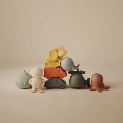 mushie Vehicles Bath Toys Play Set for Toddlers | 100% Food Grade Silicone | Mold Free, Pack of 4