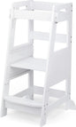 TOETOL Bamboo Toddler Kitchen Step Stool White Helper Standing Tower Height Adjustable with Anti-Slip Protection for Kids Kitchen Counter Learning