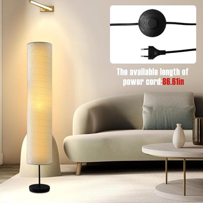 Paper Floor Lamp Floor Lamps Paper and Chrome Standing Lamp Room Decoration Festival Lantern Light Bedroom Dresser Living Kids Room College Dorm Coffee (White, 45.67"x8.66"x8.66")