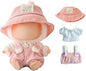 Clothes for Dolls Accessories (No Doll), Cute Outfit Set 3 Pieces Bib Pants Suitable for 15 & 17cm Doll Suit, Stylish Dress Up Overalls Doll Clothing Set Replacement with Hat Clothes Pink