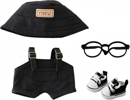 17cm Doll Clothes Set (No Doll), 4 Pieces Outfit Set for 6.7inch Dolls Dress Suit, Fashion Dress Up Hat Clothes Shoes Accessories for 1st/2nd/3rd Gen Dolls Play & Display Black