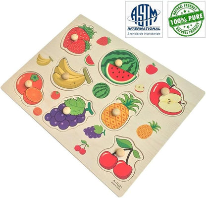 Home Learning Preschool Early Educational Development Colorful Fruit and Vegetables Wooden Peg Puzzle Jigsaw Bundle Shape Toys and Games for Age 3-7 Years Old Child Children Boys Girls