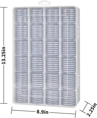 168 Pcs 46mm Coin Capsules Case with Foam Gasket, Plastic Storage Organizer Holder for Coin Collection Supplies, 7 Sizes (16/20/ 25/27/ 30/38/ 46mm) (Box Only)-White