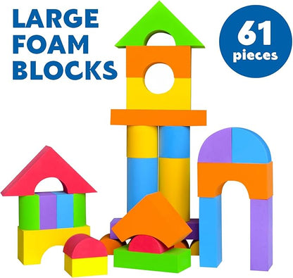 Large Foam Blocks for Toddlers 3-5 Years, Big Building Blocks Set, Soft Stacking Blocks, Education & Learning Montessori Toys for 3+ Years Old Boys&Girls (61PCS)