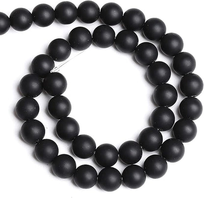 8MM 46PCS Natural Stone Matte Black Agate Loose Beads for Jewelry Making DIY Bracelet Necklace