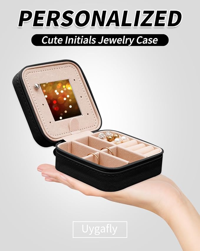 Jewelry Case - Fashion Jewelry Box | Customized Mother's Day Gift, Birthday Gift for Mom | Black,C