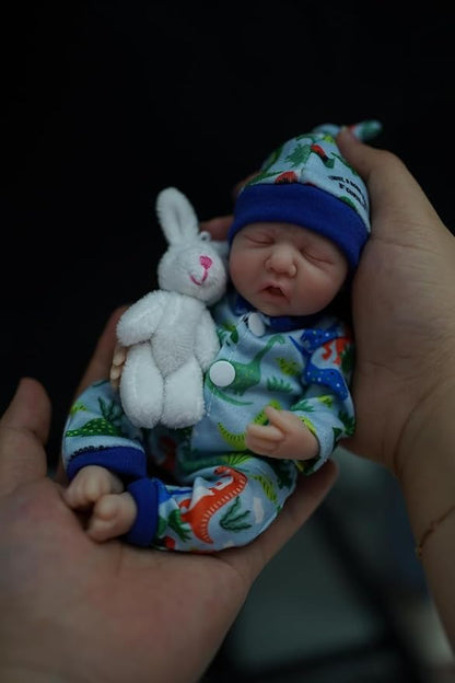 7 Inch Mini Silicone Baby, Reborn Baby Dolls Silicone Full Body Boy Eric, Realistic Newborn Baby Doll Real Life Miniature Baby Doll with Feeding Accessories