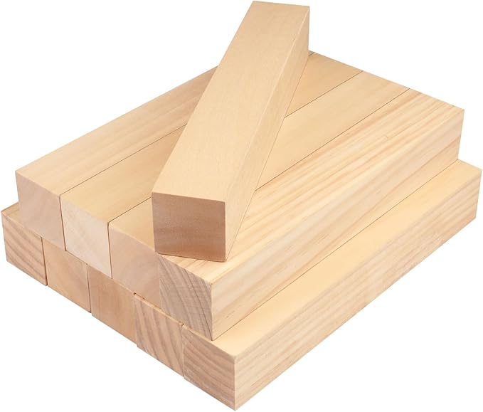 10 Pack Basswood Carving Blocks, 12x2x2 Inches Basswood Blocks for Beginner to Advanced Carvers, Ideal for DIY Projects and Gifts, Soft and Smooth, Easy Whittling and Carving,by GNIEMCKIN