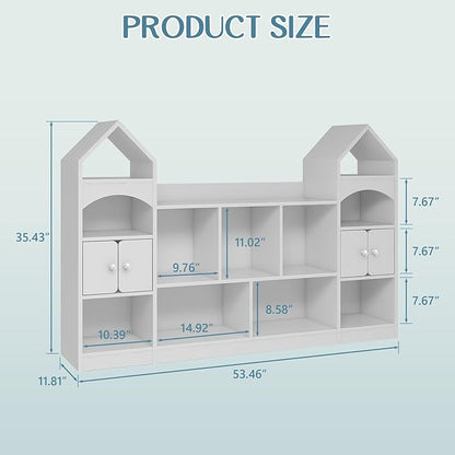 Vabches Kids Bookcase and Toy Storage Cabinet, Children Bookshelf, Castle Shape, Playroom Furniture Multipurpose Shelf for Toddlers to Organize Toys and Books Magic Castle, Cool White