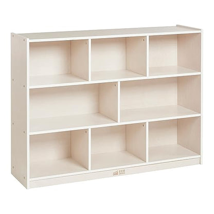 ECR4Kids 8-Compartment Mobile Storage Cabinet, 36in, Classroom Furniture, White Wash