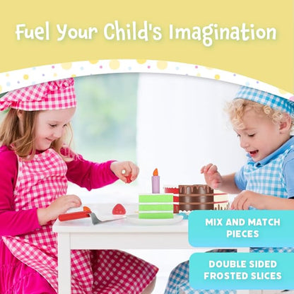 Popular Playthings Magnetic Bake & Play Cake Set, 16pc Educational Toddler Play Food Toy for Ages 3+