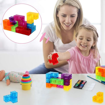 Magnetic Building Blocks Magic Magnetic 3D Puzzle Cubes, Set of 7 Multi Shapes Magnetic Blocks with 54 Guide Cards, Intelligence Developing and Stress Relief Fidget Toys