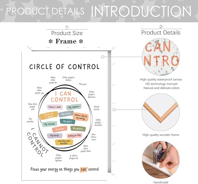 Circle Of Control Poster What I Can And Cannot Control Therapy Office Wall Art Kids Mental Health Poster Calm Down Corner School Decor 24x36in Framed