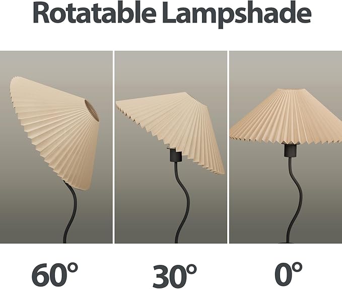 KUNJOULAM Small Pleated Table Lamp, Bedside Nightstand Lamp with Beige Lampshade Black Base, Morden Mini Lamp for Bedroom Home Office Decor, E12 Bulb Included