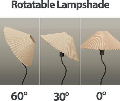 KUNJOULAM Small Pleated Table Lamp, Bedside Nightstand Lamp with Beige Lampshade Black Base, Morden Mini Lamp for Bedroom Home Office Decor, E12 Bulb Included