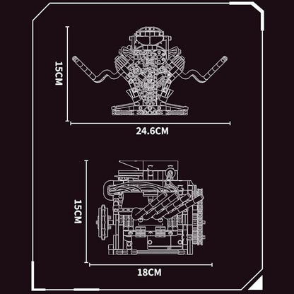 39005 V8 Engine Model Kit, Runnable, Build Your own STEM Visible Mini V8 Engine Model Kit with Lights, Adult and Adolescent Physics Science Experiment Building Block Set (665 Pcs)