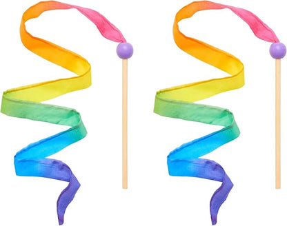 Sarah's Silks Mini Rainbow Streamer - Long Ribbon Wand for Kids, Pretend Play, Dance, Baton Stick Twirling, and Gymnastics Party Favors | 100% Silk and Wood Montessori and Waldorf Toys (2)