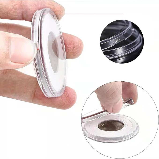 20-46 mm Wooden Coin Holder, 120 Pcs Highly Transparent Coin Capsules with Foam Gasket, Coins Collector Case Holder, Professional Coin Storage Case Box for Coin Collection (Wood Color)