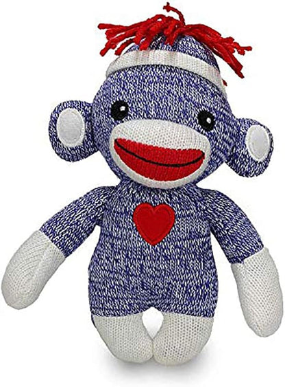 Adorable Sock Monkey 6 Inches, The Original Traditional Hand Knitted Stuffed Animal Toy Gift-for Kids, Babies, Teens, Girls and Boys Baby Doll Present Puppet (Blue)