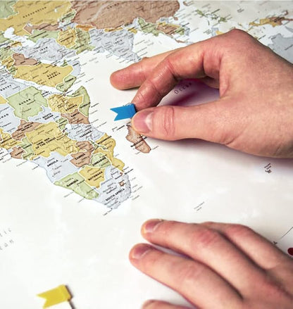Map Your Travels Deluxe Push Pin World Map | Premium Wood Frame | Personalized Gift Map | Handmade in Minnesota | 33" x 21"