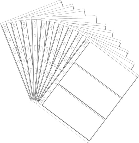 3 Pockets Paper Money Collection Supplies Pages, 10 Sheets Money Stamp Page Holders Currency Collecting Book Album Sleeves for Standard 9-Hole Coin Collector Binder
