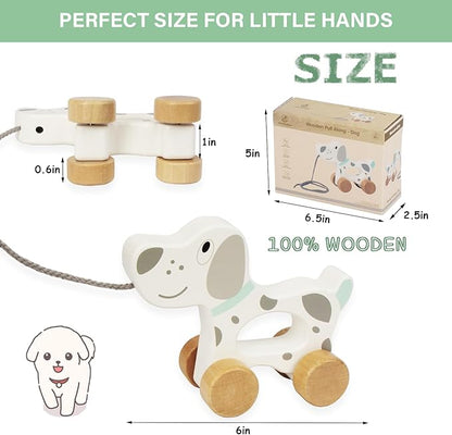 Baby Toys Car,Wooden Pull Along Toddler Toy, Developmental Toy for 1 Year Old Girl Boy Birthday Gift (Dog)