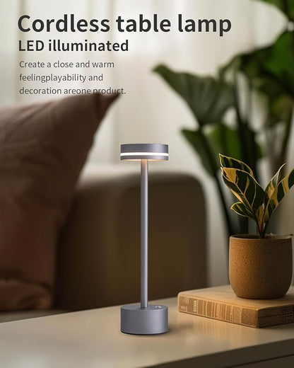 PUSU Portable Table Lamp Battery Powered LED Lamp Cordless Table Lights 3-Level Brightness Touch Control, for Home Office Bedroom Hotel Room Restaurant Outdoor(Gray)