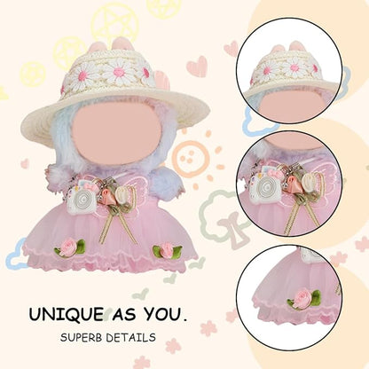 17cm Doll Clothes Set, Premium Jeans & Knitted Sweater Outfit for 17cm 15cm Dolls, Cute Dress Up Fashion, No Doll Included (Flower, 17cm/15cm)