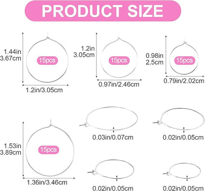 Pndeyo 280pcs Hypoallergenic Earring Beading Hoops, Metal Round Hoop Earrings Findings, Open Earring Wire Ring Accessories for Jewelry Making- Silver