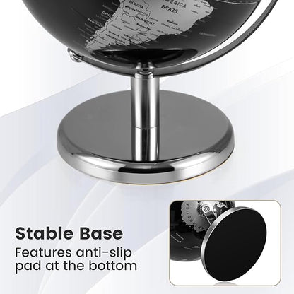 Goplus 8-Inch Metallic Black World Globe, Rotating Earth Globe w/Metal Stand, Educational Learning Teaching Gift, Modern Desktop Decoration for Home, Office (Black + Silver)