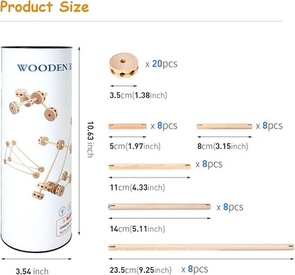 WODI 60PCS Wooden Building Blocks for Kids Ages 4-8, STEM Toys Montessori Learning Toys, Large DIY Educational Construction Blocks for Toddlers, Creative Splicing Activity Set with Manual