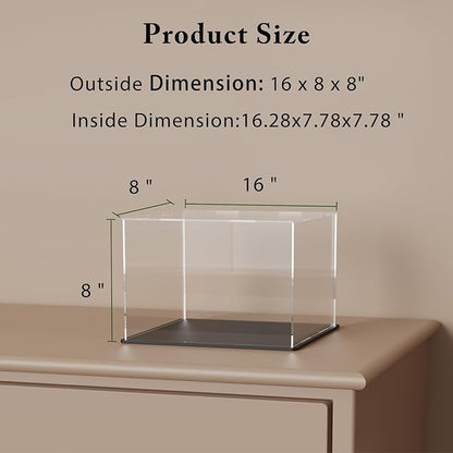 SVENJBB Display Case for Long Model Cars, 16x8x8 Inch Acrylic Box for Trucks and Trains , Clear Acrylic Display Cases with Matte Black Base for Collection Protection and Storage