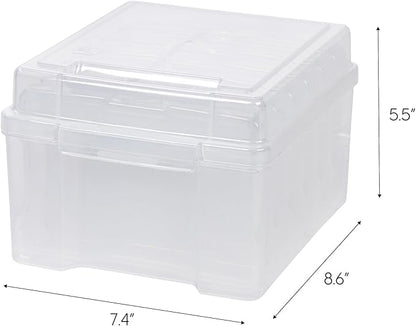 IRIS USA 5" x 7" Photo Storage Box Craft Keeper, Transparent Protection Container with 6 Organization Holder Cases for Pictures, Tasks, Scrapbooking, Stationery Storage, Clear