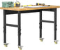 48' Adjustable Workbench, Solid Wood Work Bench Table with Wheels and Power Outlet, Rolling Workbenchs Large Load Capacity Garage Workbench for Workshop,Office,Home