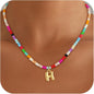 Bubble Colorful Initial Necklaces for Women Girls Kids - Teen Girls Gifts Trendy Bubble Beaded Initial Necklace Cute Letter Birthday Gifts Choker Necklace for Women Girl Kids Jewelry