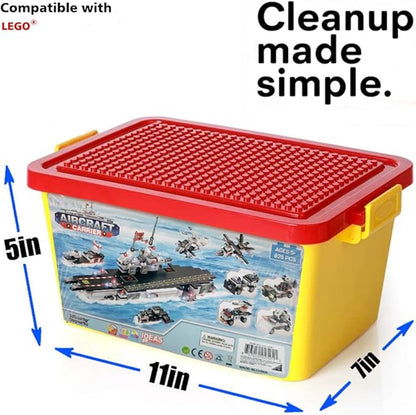 Liberty Imports 825pc Military Aircraft Carrier Fleet Construction Bricks Toy - 8-in-1 Naval Battleship Models with Navy Vehicles, Jets & More - Compatible with Major Brands - Storage Case Included