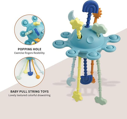 Food Grade Silicone Pull String Baby Toy, Montessori Pull String Sensory Toy for 6-12-18 Months Babies Teething Toys,Toddler Fidget Toys Birthday Gift for Infant/Toddler