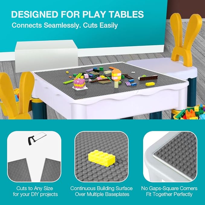 Lekebaby Classic Baseplates Building Base Plates for Building Bricks 100% Compatible with Major Brands-Baseplate 10" x 10", Pack of 6, Grey