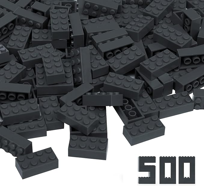500 Piece Black 2x4 Bricks Bulk, Classic Building Block Flat, Compatible with Lego Parts and Pieces, MOC Building Bricks DIY Play Set for Kids Age 6+
