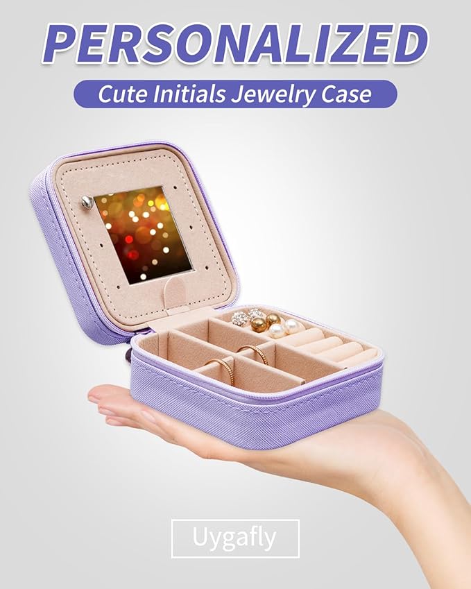 Travel Jewelry Case - Personalized Jewelry Box for Women,Small Jewelry Organizer Cute Jewelry Organizers and Storage Aesthetic,Travel Essentials Birthday Gifts for Girls Women | Lavender,J