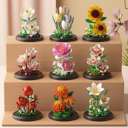 Mini Brick Flower Building Kit with Display Cover- 500PCS Micro Bricks for Realistic Artificial Flowers, Gardenia,Rosa multiflora Thunb and Rose,Perfect for Home Decor and Gifts