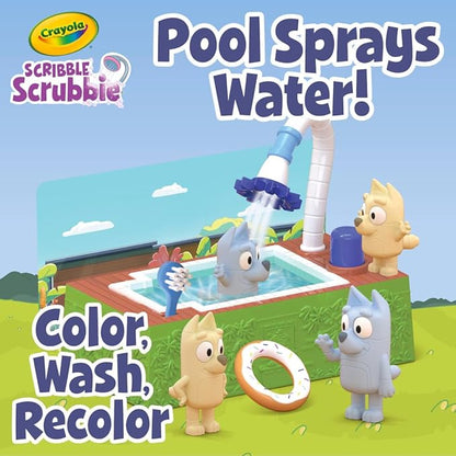 Crayola Scribble Scrubbies Bluey Poolside Playset (4ct), Washable Bluey Toy Set for Kids, Holiday for Toddlers, with Bingo, Chilli, and Bandit, Ages 3+