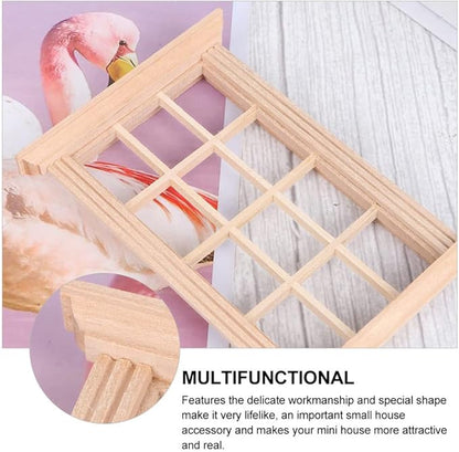 DOITOOL 2Pcs 1: 12 Dollhouse Window Frame Dollhouse Miniature Furniture Mini Wooden Window Frame DIY Dollhouse Bedroom Accessories, 3.3 x 4.5inch