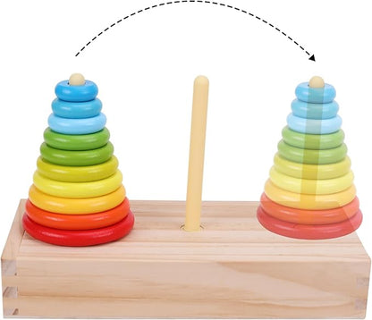Tower of Hanoi,Wooden Towers of 10 Rings Puzzle with Storage Box Logic Puzzle Brain Teaser Intellectual,STEM Logical Game Travel Toy Family Game Column Blocks Kids 5+ Years Gift